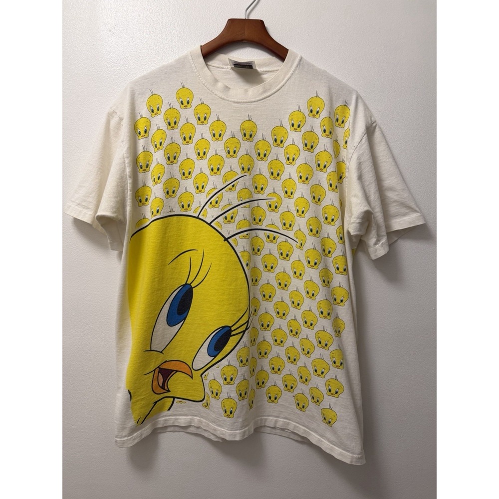 Vintage 1993 Tweety Bird Looney Toones White T Shirt All Over Print Size XL